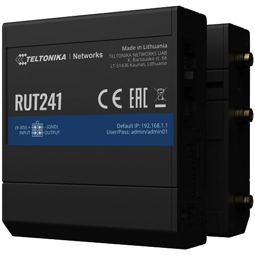 Image of Teltonika RUT241 RUT241098000 Industrial 4G LTE Router (Cat 4) with WiFi, Dual Ethernet Ports, SIM Slot, RMS Remote Management - North America Version, AT&T & Verizon Certified