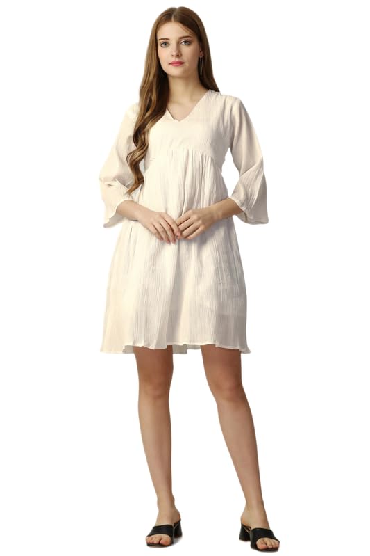 FRENCH CROWN Woman Antique Beige Premium Cotton Dress