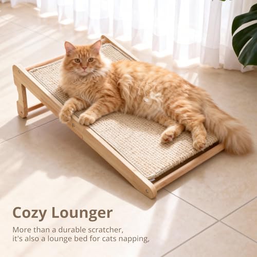 FOVVZDIL 3-in-1 Cat Scratcher, Wooden Cat Scratching Post with Natural Sisal Mat, Vertical & Horizontal Cat Scratching Board Lounge Bed for Indoor Cats, Furniture Protector - Image 8