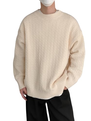 Men's Solid Drop Shoulder Long Sleeve Sweater, Casual Basic Loose Round Neck Pullover Knitwear Tops