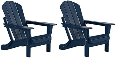 WestinTrends Outdoor Adirondack Chairs Set of 2, Plastic Fire Pit Chair, Weather Resistant Folding Patio Lawn Chair for Outside Deck Garden Backyardf Balcony, Navy Blue