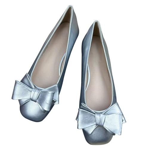 Image of Dear Time Women's Bowknot Ballet Flats Wedding Dressy Flats Square Toe Patent Leather Comfortable Shoes
