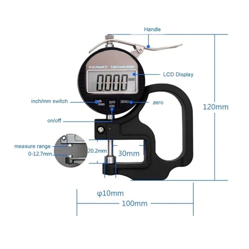 Calibrador digital de espesores, resolución 0,001 mm, rango de medición de 0,01 a 12,7 mm miniatura 2
