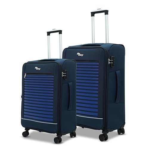 Image of Stripe On Expandable Trolley Bag Set 2 | 360 Dual Spinner Wheels | Expandable & Anti-Theft, 360 Dual Spinner Wheels, Aviation Grade Aluminium Handle, Durable Twill Material