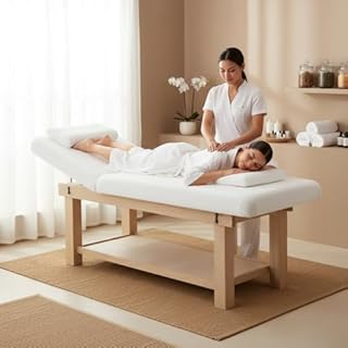 Malys Equipements – Table de massage SAVANE en bois clair | largeur 75 cm, matelas épais, dossier réglable à crans, trou facial & têtière, plateau de rangement, revêtement blanc | 190×75×75 cm | 50 kg