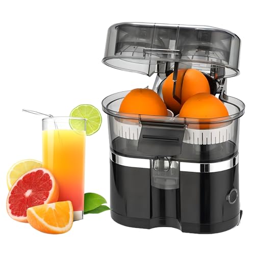 Exprimidor de Cítricos Eléctricos de Doble Cabeza, Exprimidor de Cítricos Eléctricos con Cable de Alimentación y Cepillo de Limpieza Cortador Incorporado 1 Botón Máquina Automática de Exprimido Black