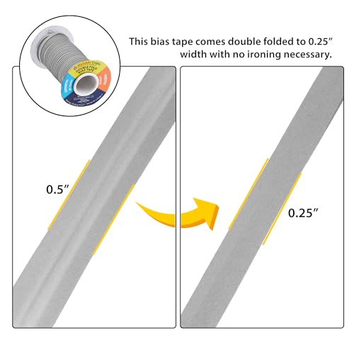 image for Mandala Crafts 55 Yards 1/4 Inch Gray Double Fold Bias Tape for Sewing