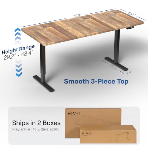 Image of VIVO Reclaimed Wood 71 x 30 in Standing Desk, DESK-KIT-1B7P | Electric, Holds 220 lbs, Sit Stand, Height Adjustable, Extra Deep Table Top, Memory Presets, 1B Series, Black Frame