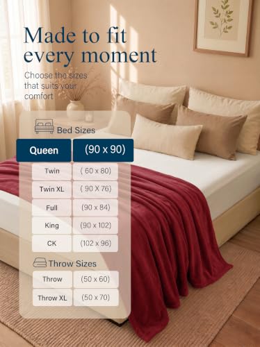 Utopia Bedding Coperta in Pile Coperta Leggera per Letto, Divano o Divano, Adatta a Tutte le Stagioni [259x228 cm, Borgogna] - Immagine 2