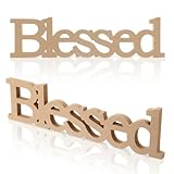 Blulu Blessed Letter Table Sign Blessed スタンディングレターテーブルサイン 素朴な木製ホームスタンディングデコレーション 感謝祭 クリスマス ベビーシャワー 初聖体拝領 洗礼式装飾(木製色)