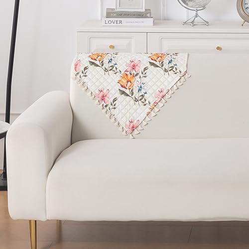 Image of HOKIPO Painterly Floral Quilted Sofa Backrest Cover Mat| 'Tassel Twigs' Series (IN-988-T8)