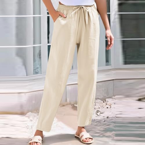 Cropped Linen Pants Women Lightweight Summer Drawstring Pants Petite Length Straight Leg Tapered Pants with Pockets4