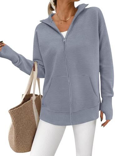 Image of PRETTYGARDEN Womens Long Sleeve Zip Up Ribbed Cardigan Sweaters