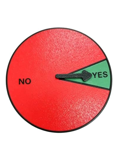A rigged decision spinner that's secretly weighted to almost always land on 'Yes' — the hidden mechanism is the whole joke.