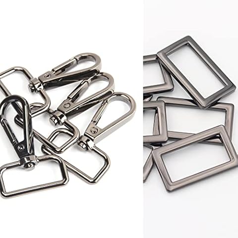 JWBIZ 15 Pcs D Ring Swivel Lobster Claw Clasp and 8 Pcs Metal Flat Rectangle Rings Buckle（1 inch，Gun Black) Cover