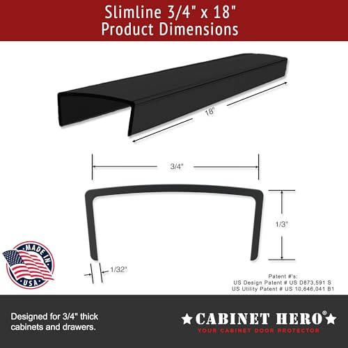 Image of Cabinet Hero Slimline Cabinet Edge Protector - Prevents Chipping, Wear, Discoloration - Drawer Edge Guard, Bumper for Drawer - Easy Slip-On Installation - 3 /4 inch Thick, 18 inch Length, Black, Pack of 4