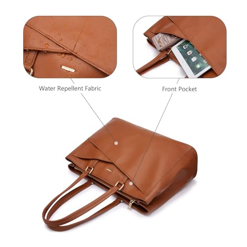 LOVEVOOK Laptop Tote Bag for Women 15.6 Inch Waterproof Leather Computer Bags Women Business Office Work Bag Briefcase Brown by LOVEVOOK - Image 2
