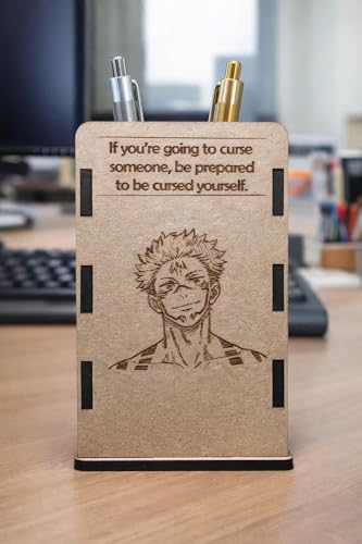 Image of Ryomen Sukuna Wooden Pen Stand | Anime Pencil Holder for Study Table | Jujutsu Kaisen Desk Accessories