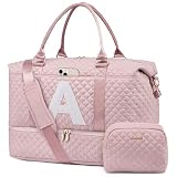 LOVEVOOK Travel Duffle Bag,Weekender Bags for Women with Shoe Compartment,Personalized Gifts for Women, Hospital Bags for Labor and Delivery(Letter A)