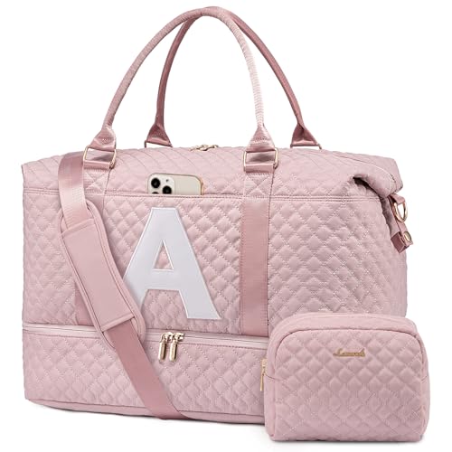 LOVEVOOK Travel Duffle Bag,Weekender Bags for Women with Shoe Compartment,Personalized Gifts for Women, Hospital Bags for Labor and Delivery(Letter A)