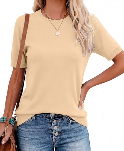RUMIA Short Sleeve Sweaters Crewneck Wrinkle Free Business Casual Womens Tops Apricot XXL — view 4