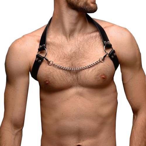 Image of Mens Body Chest Belt Harness PU Leather Supporters Adjustable Shoulder Strap Sexy Party Cosplay Costume