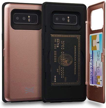TORU CX PRO Compatible with Samsung Galaxy Note 8 Case - Protective Dual Layer Wallet with Hidden Card Holder + ID Card Slot Hard Cover & Mirror - Rose Gold
