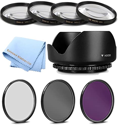 58mm Professional Macro & Lighting Filter Kit for Canon EOS Rebel T7, T6, T5, T3, T100, 4000D, 2000D, 3000D, 58 mm CPL + UV + FLD + 4 Piece Close Up Kit & 58 mm Lens Hood, 58mm Filter Bundle