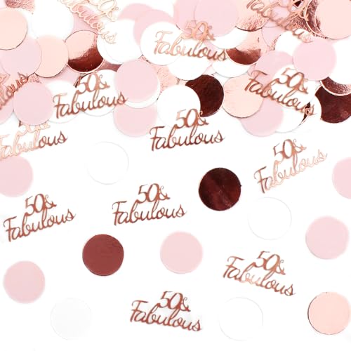 Happy 50th Birthday Decorations Rose Gold for Women,50 and Fabulous Round Table Confetti, Female Birthday/Wedding Anniversary Table Scatter Party Supplies 300PC