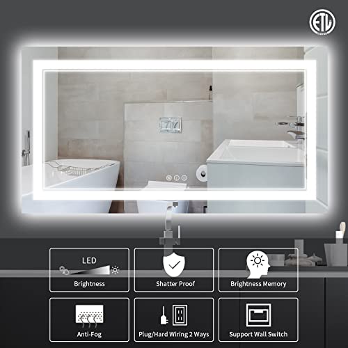 60x28 Inch LED Bathroom Mirror with Lights, Backlit and Front Lighted Bathroom Vanity Mirrors for Wall, Anti-Fog/Dimmable/Memory/Shatterproof/ETL Listed