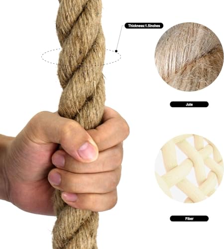 Image of UPHILL Sporting Jute Climbing Rope 10 ft 36 mm Thickness | Iron Handle u Shape Best Home Gym Rope (25 FT)