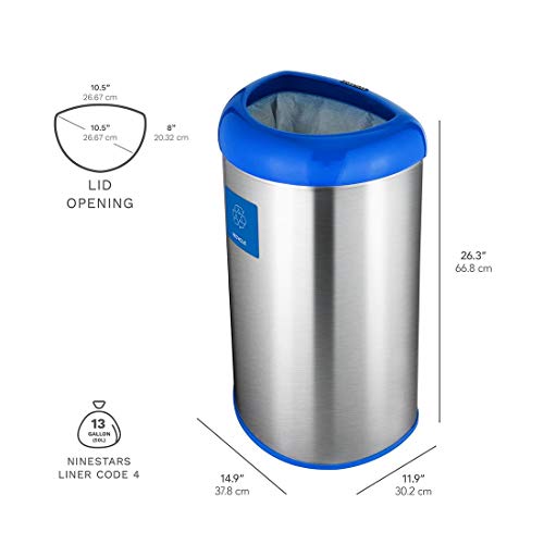 Ninestars OTT-50-19BL Open Top Trash Can, Large thumb #3