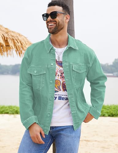 Image of Bindefon Denim Jackets for Men Trucker Jean Jacket Unlined Coats Spring Fall Outfits