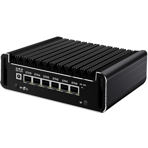 AIOPCWA N355 Mini PC Firewall Appliance (N305 Upgrade), Fanless Mini Computer with 6 x i226V 2.5GbE LAN, OPNsense Micro PC DDR5 32GB RAM 2TB NVMe, 2-NVMe, SATA, USB-C, USB3.2, TF