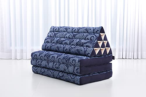 Image of Leewadee 3-Fold Mat XXL with Triangle Cushion - Firm TV Pillow, Foldable Mattress with Cushion Made of Eco-Friendly Kapok, 67 x 31 inches, Blue White