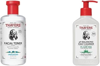 THAYERS Alcohol-Free Witch Hazel Unscented Face Toner Skin Care with Aloe Vera, Natural Gentle Facial Toner, for All Skin Types, 355mL & PH BALANCING DAILY CLEANSER 237ML