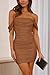 PRETTYGARDEN Summer Dresses for Women 2025 Off Shoulder Ruched Mesh Cocktail Party Graduation Bodycon Mini Short Dress (Brown,Large)