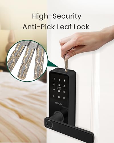 DESLOC B200L Fingerprint Smart Lock with Handle, Keyless Entry Door Locks for Front Door and Bedrooms, App Control, Touchscreen Keypad, Auto-Lock, 12-Month Battery, Emergency Power Port, IP54 Black thumbnail 9