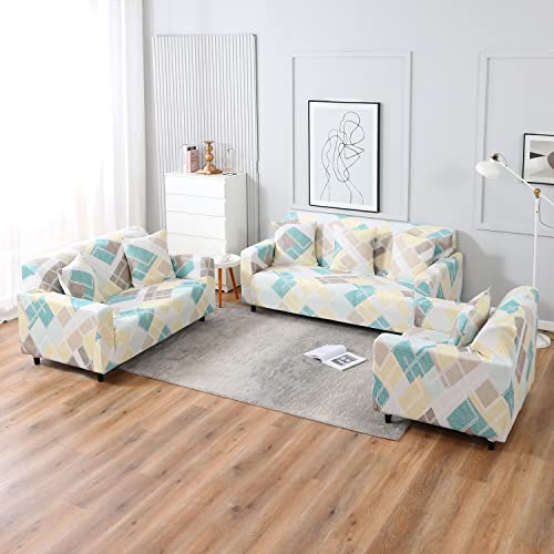 Image of HOKIPO Polyester Blend Stretchable Cushion Cover 16 inch x 16 inch, Pack of 4 (AR-4098-D21*4),Multicolor