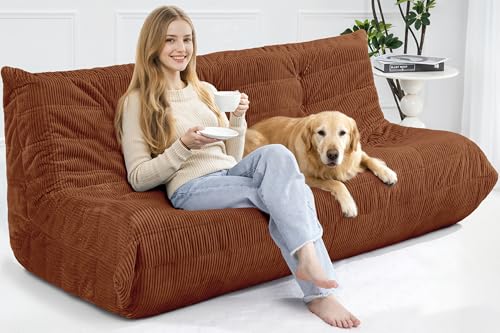 Image of Bean Bag Chair,Giant Beanbag Chairs for Adults,Comfy Large Fireside Chair Lazy Sofa,Corduroy Bean Bag Lounger with Memory Foam Filled,Floor Sofa Couch for Home,Living Room (Brown, 3-Seater)