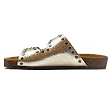 JULES & JENN Mules Corcho Clavos Cuero Metalizado Mujer, dorado, 39 EU