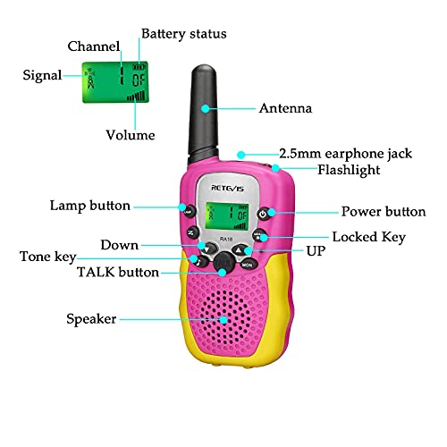 Retevis Ra18 Walkie Talkies For Kids 4 Pack,Toys Radio With 22 Ch Lcd Flashlight For 6-12 Year Old Girls Boys,Long Range Family, Camping Party(Pink&Green) #TOP6