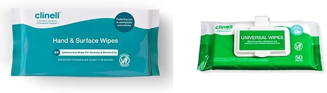 Clinell Antimicrobial Hand Wipes for Cleaning & Disinfecting & Universal Cleaning and Surface Disinfection Wipes Multi Purpose Wipes - Kills 99.99% of Germs, Effective from 30 Seconds