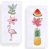 Watercolor Summer Flamingo Kitchen Dish Towel 18 x 28 Inch, Seasonal Summer Pineapple Tea Towels Dis