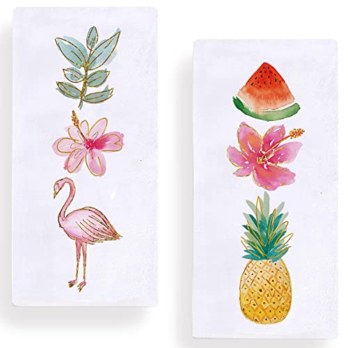 Watercolor Summer Flamingo Kitchen Dish Towel 18 X 28 Inch, Seasonal Summer Pineapple Tea Towels Dish Cloth For Cooking Baking Set Of 2 #TOP13