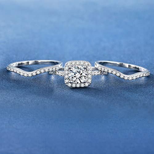 Mdfun 18K White Gold Plated Cubic Zirconia Three-In-One Halo Wedding Engagement Promise Eternity Ring For Women (7) #TOP3