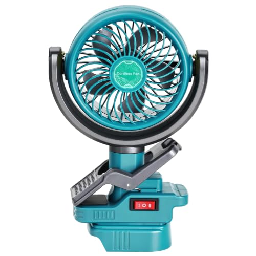 Wexibryndl Cordless Clip-on Fan Compatible with maki-ta 18V Battery(TOOL ONLY), Camping, Outdoor, Job Site & Bedroom, 2-Speed, 270° & 300° Rotation, Dual USB Charging Ports (USB-A & USB-C)