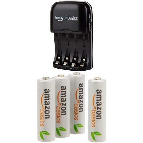 Amazon Basics - Carica batterie con 4 pile ricaricabili AA stilo