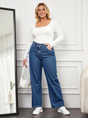 Image of KOTTY Women's Plus Size Straight Fit Denim Jeans with Comfortable Waist and Denim Fabric