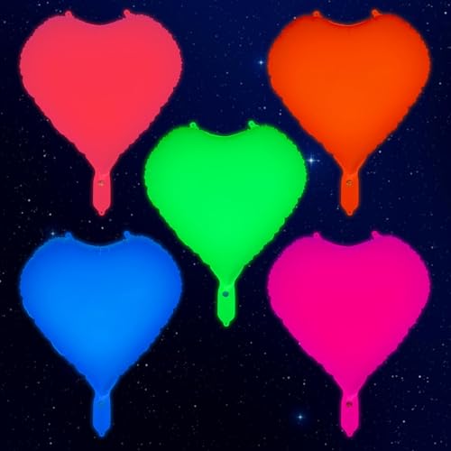 Mega-L Glow in the Dark Party Supplies, 5 Pcs Neon Heart Balloons Set